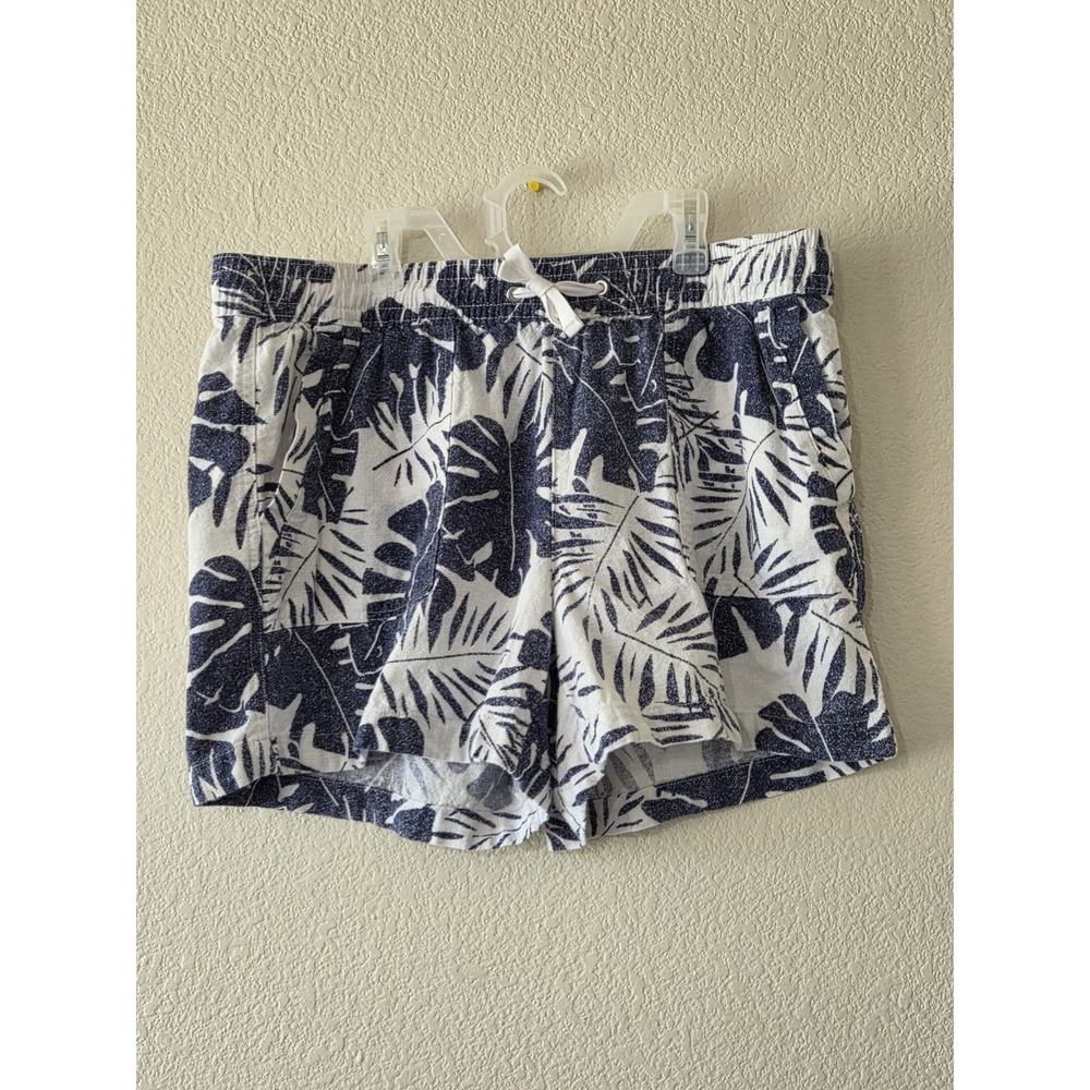 Nautica Linen Shorts Casual Summer Wear Tropical Floral Print Blue White Size L